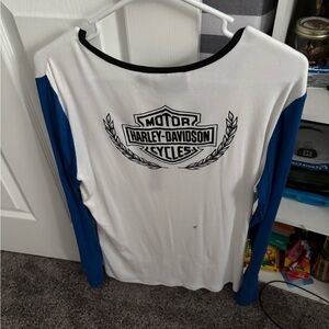 Harley-Davidson White and Blue Long Sleeve Shirt